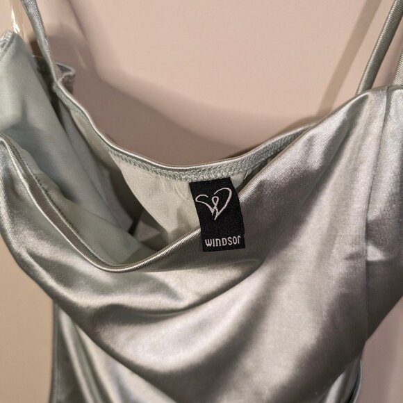 Sage Green Silk Windsor Dress - Picture 2 of 4